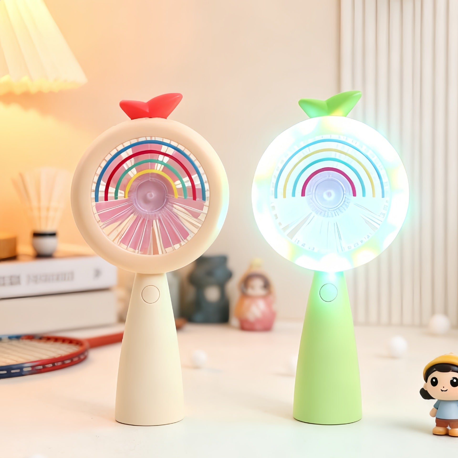 Portable USB Handheld Fan with LED Light and Variable Speed Control for Women