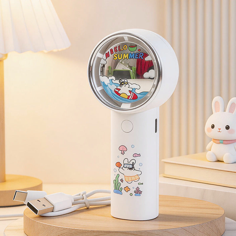 Portable Handheld Fan with Cute Animal Design USB Rechargeable Lightweight Personal Fan