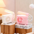 Multifunctional Table Lamp with Built-In Fan USB Powered Adjustable Brightness Compact Design