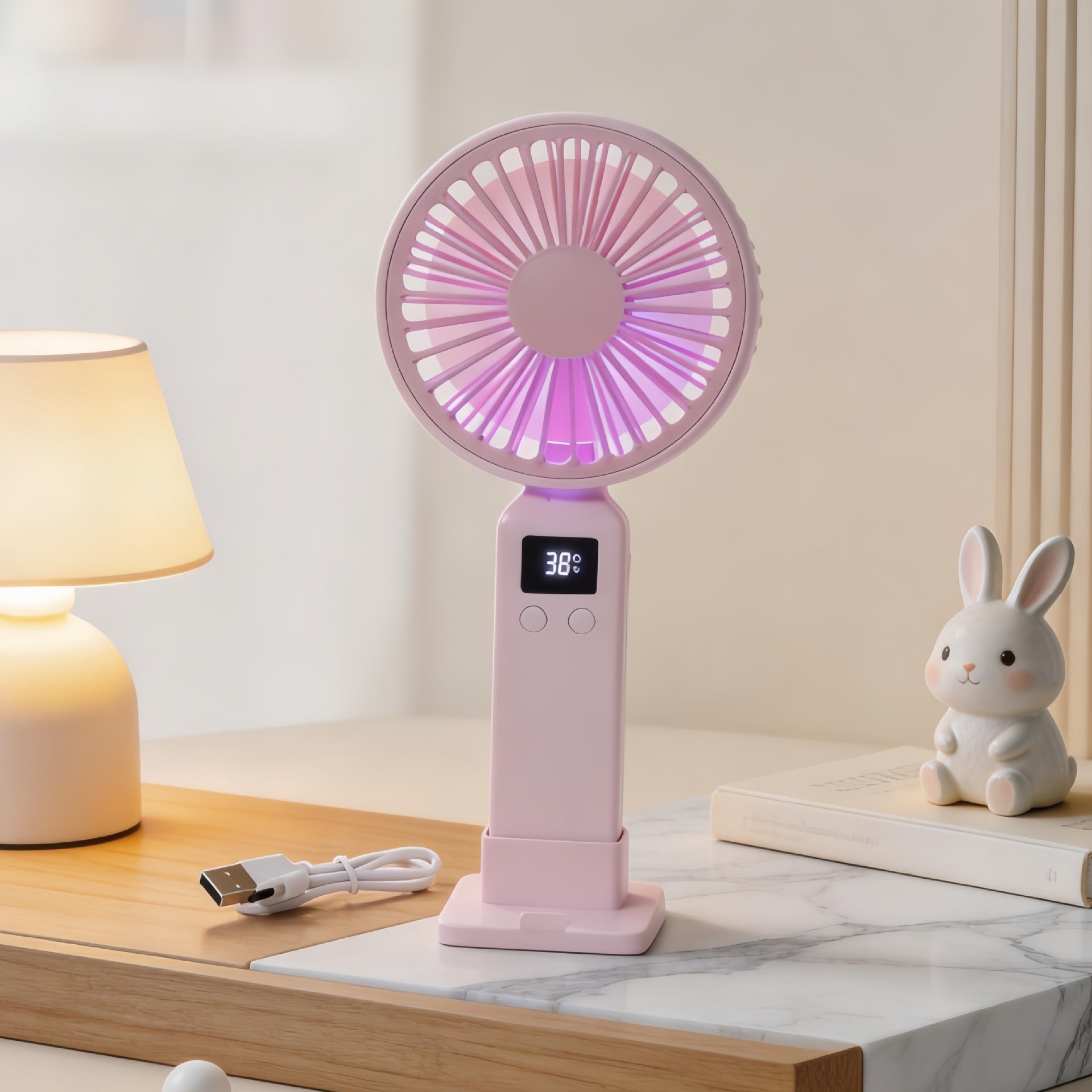 Portable Mini Hand Fan for Women with LCD Display USB Rechargeable Quiet Operation