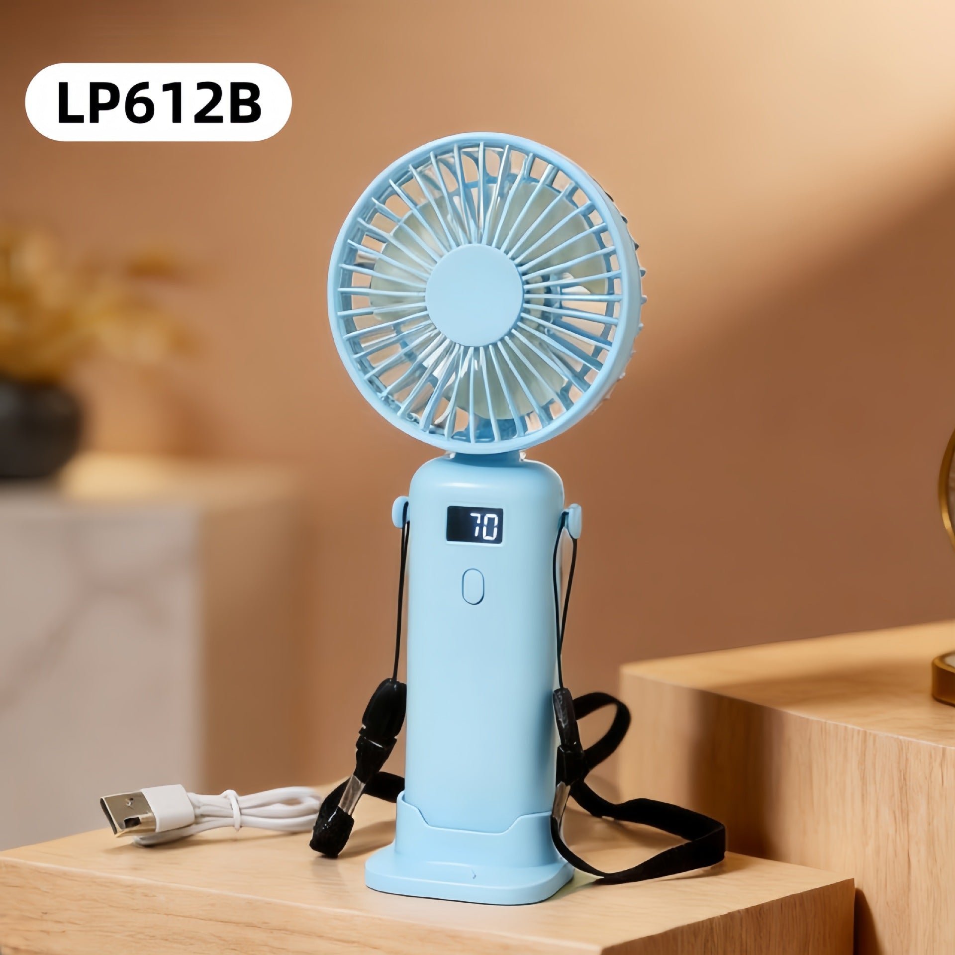 Portable Handheld Fan with Digital Display USB Rechargeable Quiet Cooling for Women