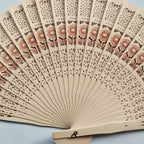 Ladies Decorative Hand Fan Wooden Intricate Cutout Lightweight Portable