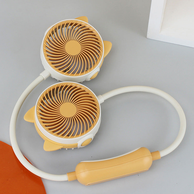 Rechargeable Portable Neck Fan Double Fan Flexible Gooseneck Quiet Hands-Free Cooling