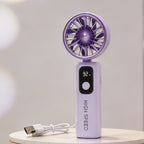 Portable High-Speed USB Charging Fan with LCD Display Compact Handheld Personal Cooling Fan for Women