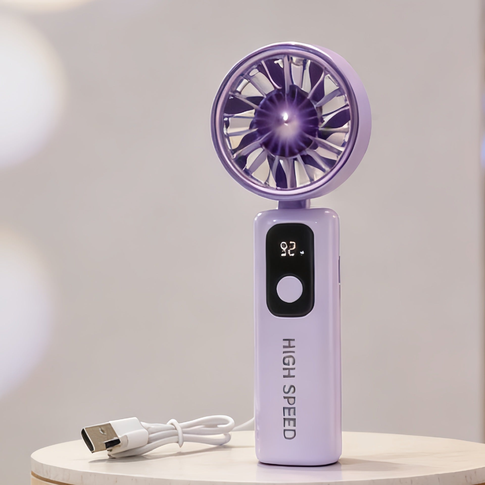 Portable High-Speed USB Charging Fan with LCD Display Compact Handheld Personal Cooling Fan for Women