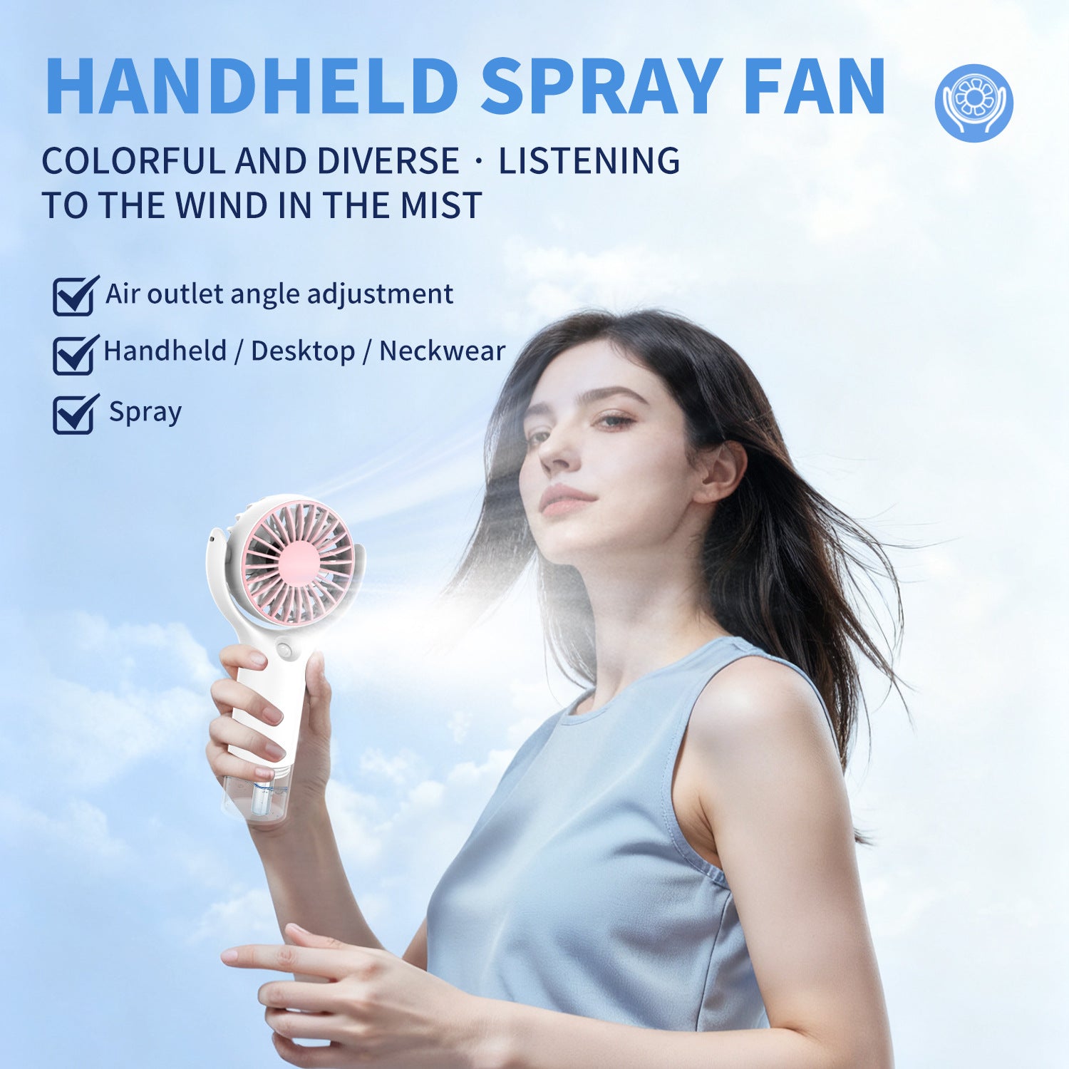 Portable Fan Wireless USB Rechargeable 3-Speed Handheld Cooling Fan