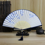 Women Handcrafted Paper and Wood Fan with Floral Design Elegant Portable Accessory