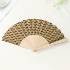 Women's Handmade Wooden Fan with Floral Motifs Elegant Fabric Folding Fan
