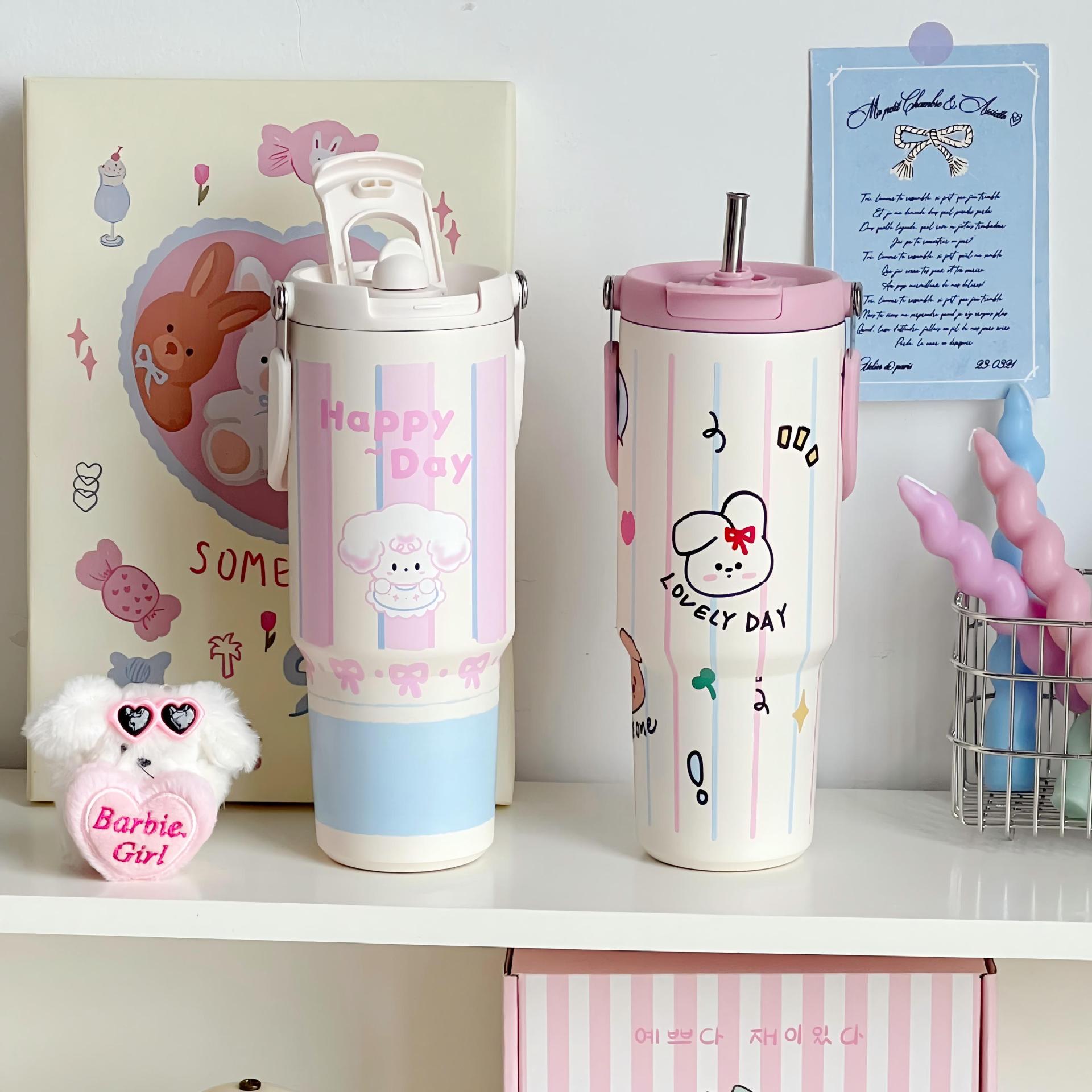 Insulated Stainless Steel Water Bottle for Women with Cute Dog Design Leak-Proof Lid