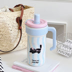 Women’s BPA-Free Drinking Container with Cat Design and Hygienic Lid Ergonomic Handle