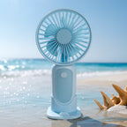 Unisex compact portable hand fan with foldable stand and quiet brushless motor rechargeable