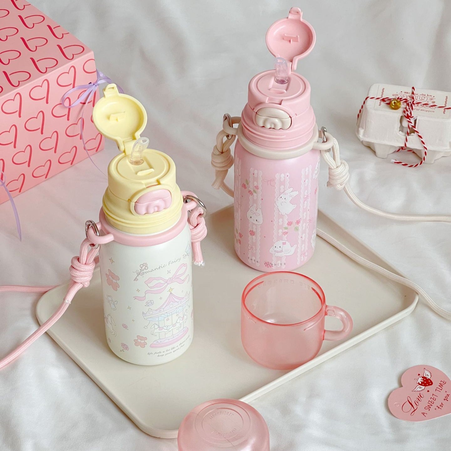 Ladies Water Bottle BPA-Free with Animal and Floral Design Carry Loop