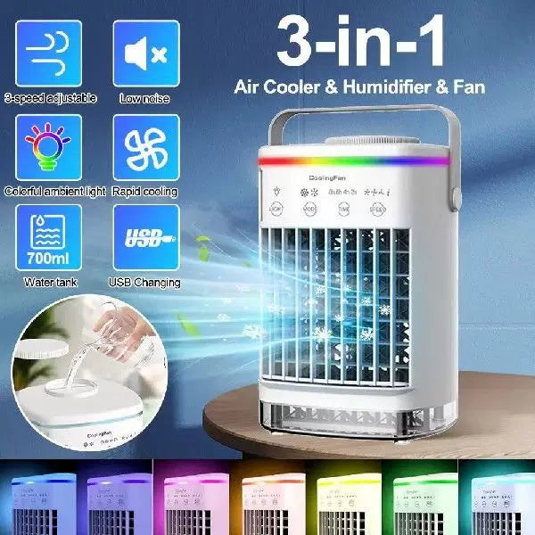 Portable USB Rechargeable Personal Evaporative Air Cooler with Removable Water Tank and Handle