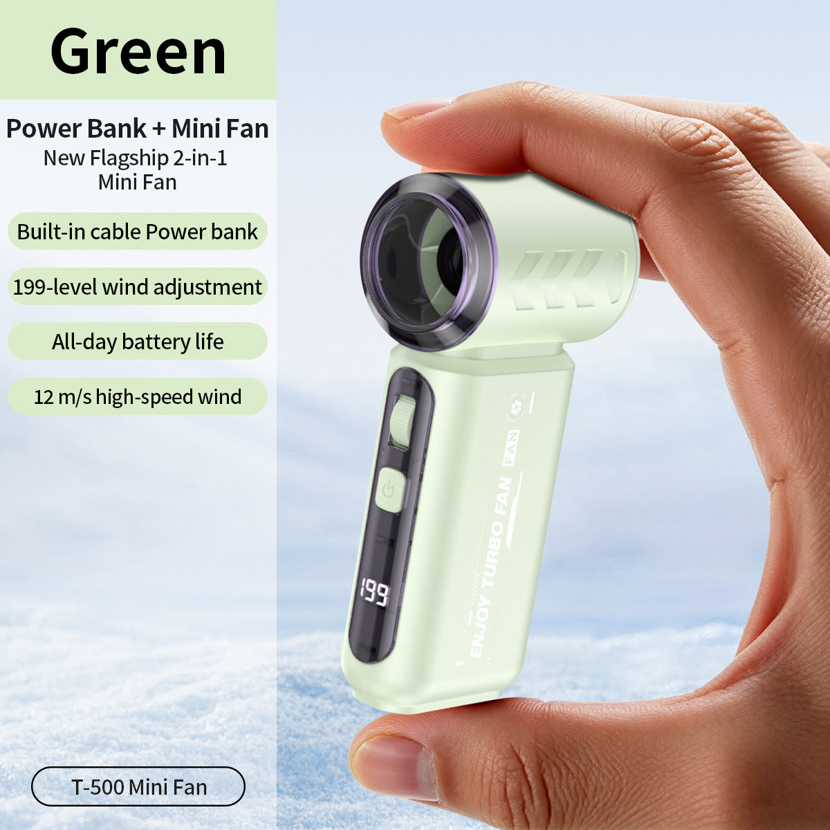 Portable Mini Fan with Power Bank Function Compact Rechargeable Personal Cooler