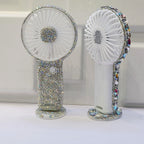 Rechargeable Portable Handheld Fan with Rhinestone Accents and Cat Emblem