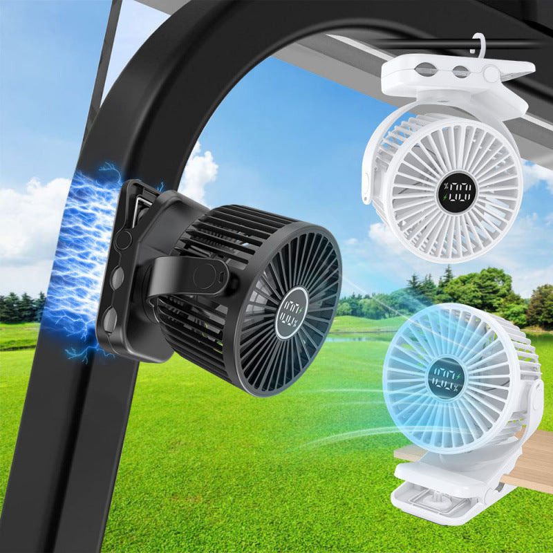 Adjustable Clip-On Cooling Fan Portable Rechargeable Battery-Powered Personal Desk Fan with LED Display