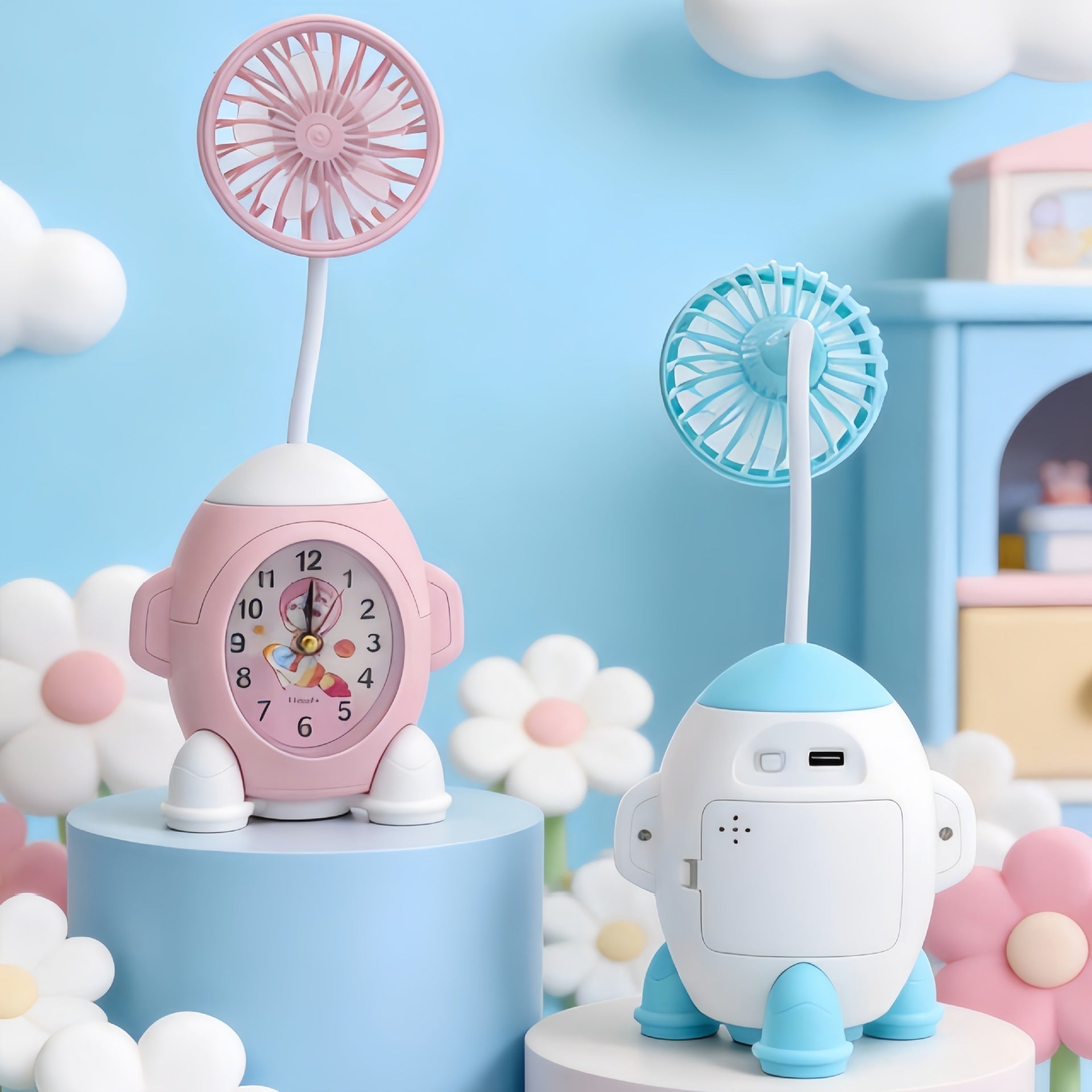 Ladies Desk Clock with Integrated Mini Fan Modern Design for Desk or Bedside