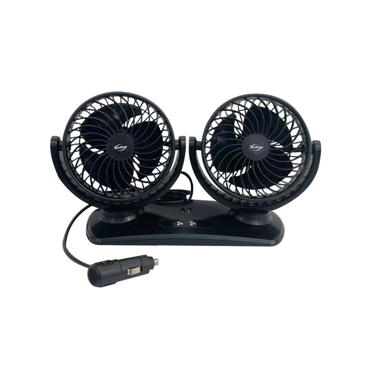 Dual-Head Portable Car Ventilation Fan Adjustable Airflow 12V Plug-In