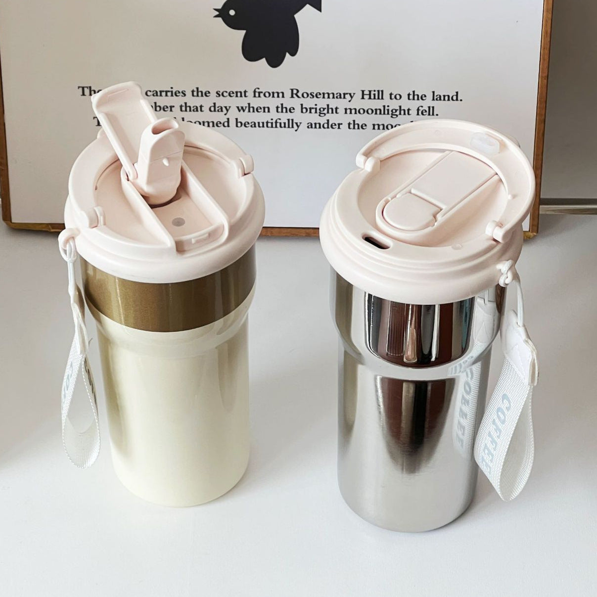 Ladies Stainless Steel Insulated Thermal Mug with Leak-Proof Lid and Floral Design
