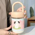 Women’s Glass Drinking Cup with Leak-Proof Lid and Playful Dog Design with Handle