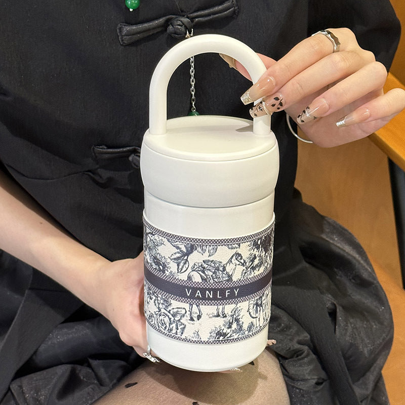 Women's Insulated Travel Mug with Carrying Handle Stylish Thermos Cup