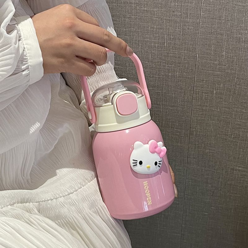 Women's Insulated Drink Container with Carrying Handle Leak-Proof Double Wall 12-Hour Temperature Retention Cute Design