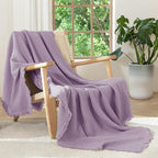 Bowlift Women's Soft Cotton Muslin Throw Blanket Breathable Lightweight with Fringes
