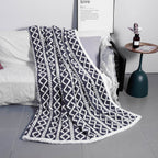 Women’s Reversible Blanket Soft Microfiber Cozy Geometric Pattern White Fluffy Throw