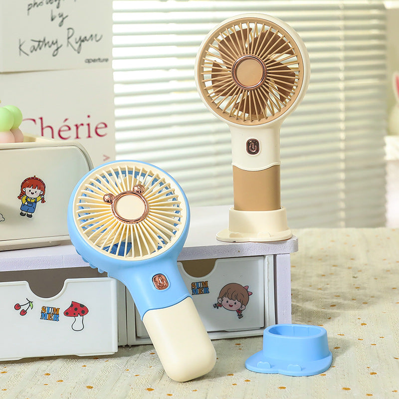 Ladies Portable Hand Fan with Playful Bear Design USB Rechargeable Lightweight Handheld Fan