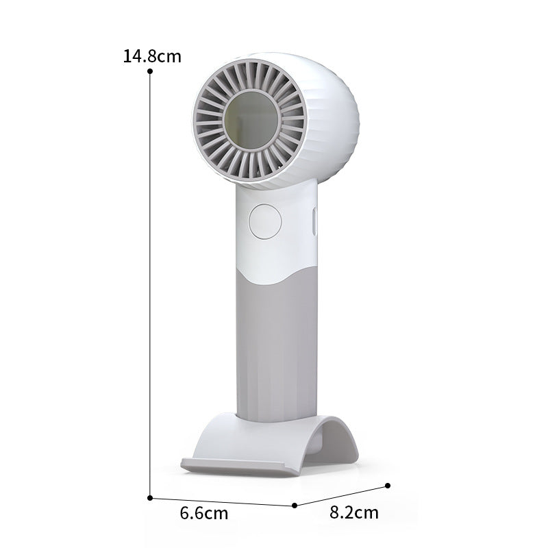 Women's Portable Hand Fan with Integrated Mirror and Stand Compact Quiet