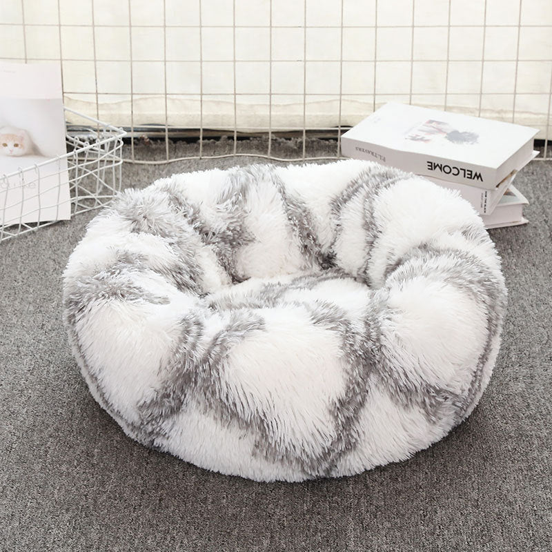 Round Plush Pet Bed Soft Cozy Non-Slip Bottom Washable for Cats and Small Dogs