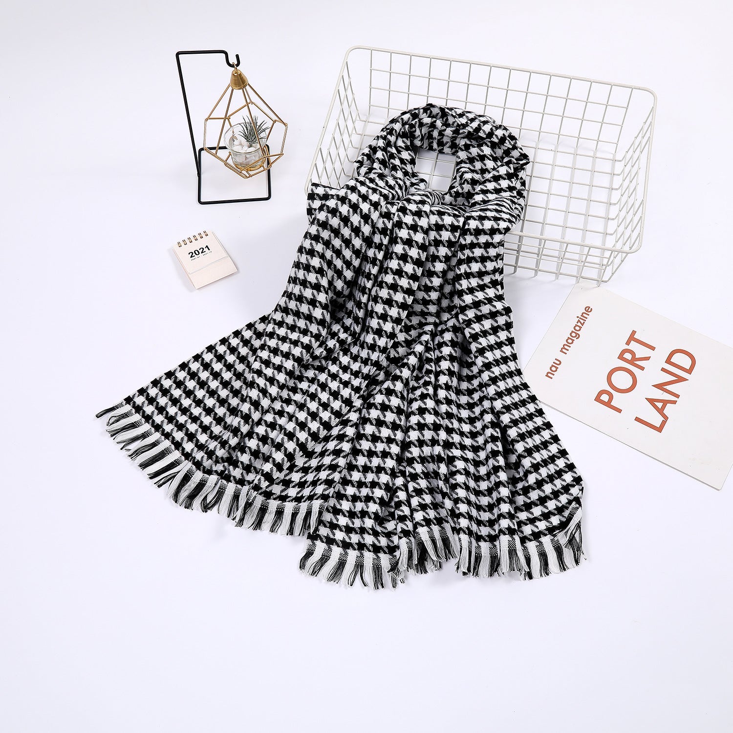 Ladies Scarf Houndstooth Pattern Soft Breathable Fabric Elegant Accessory