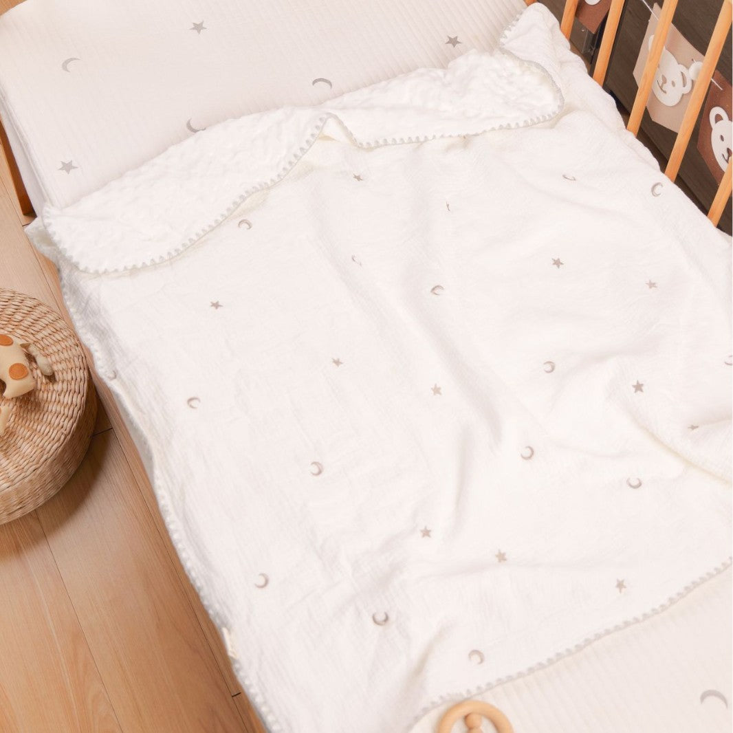 Bowlift Baby Plush Blanket 100% Cotton Soft Star Moon Design Toddler Cuddle Blanket