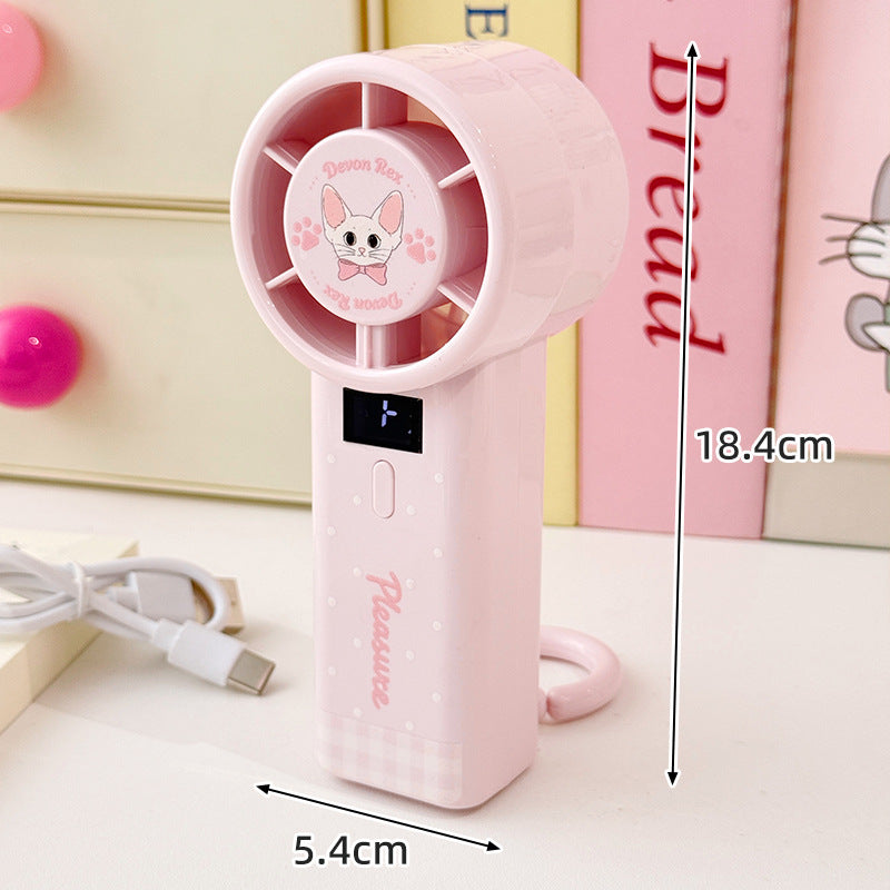 Portable Mini Fan Digital Display Rechargeable Handheld Penguin Design