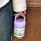 Insulated Women's Water Bottle with Ergonomic Handle Floral Design BPA-Free Plastic