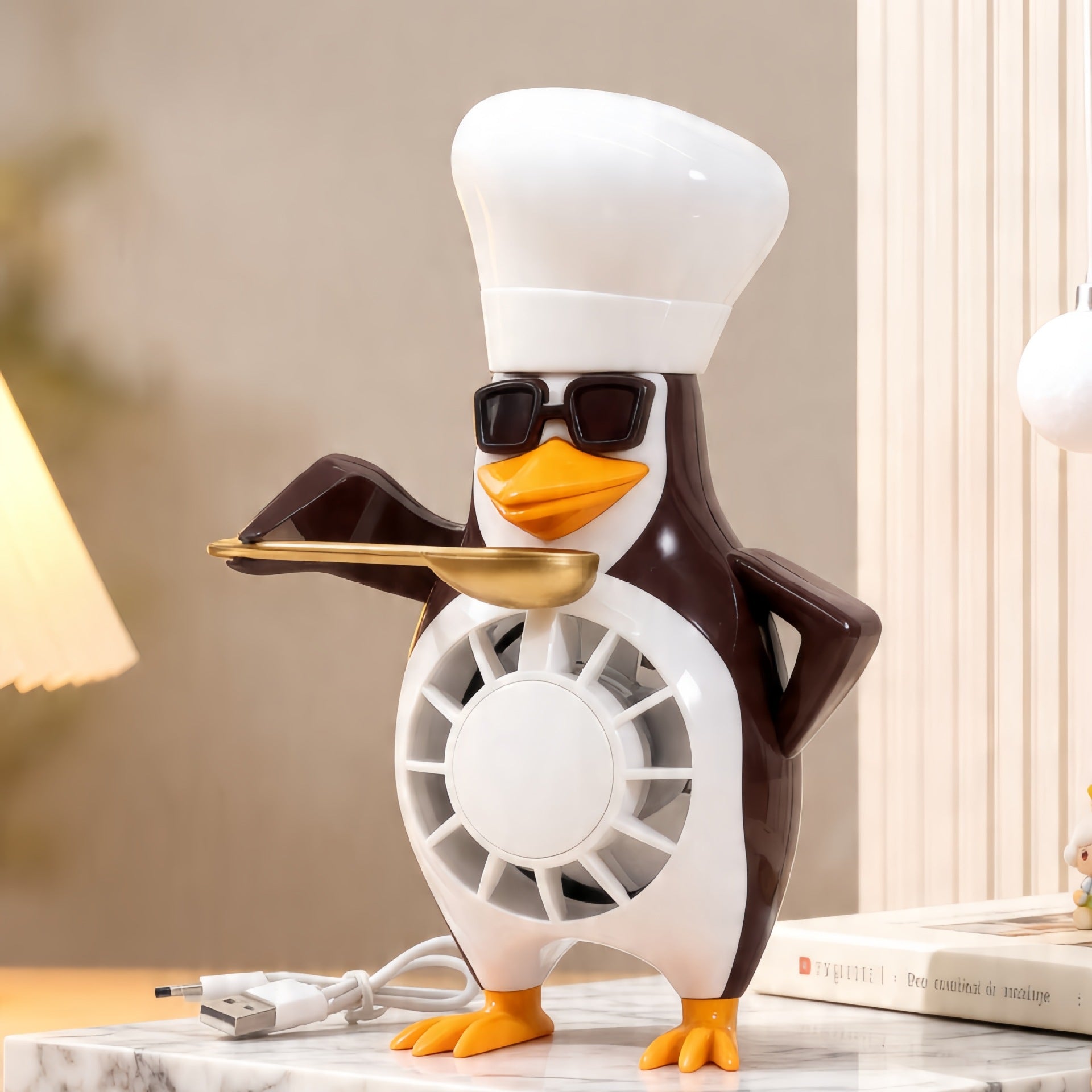 Table Fan USB Powered Quiet Adjustable Tilt Penguin Design Portable Desktop Fan