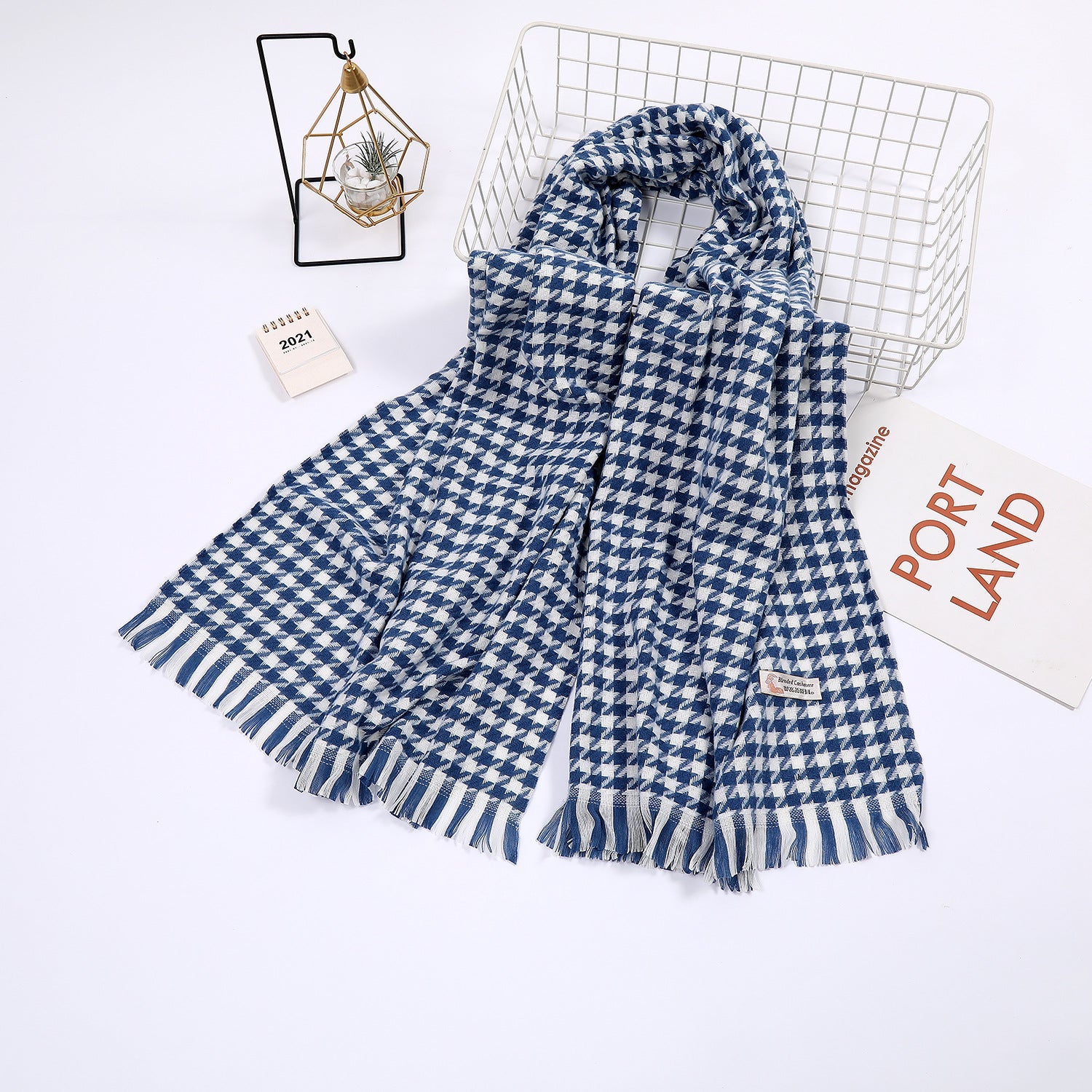 Ladies Scarf Houndstooth Pattern Soft Breathable Fabric Elegant Accessory