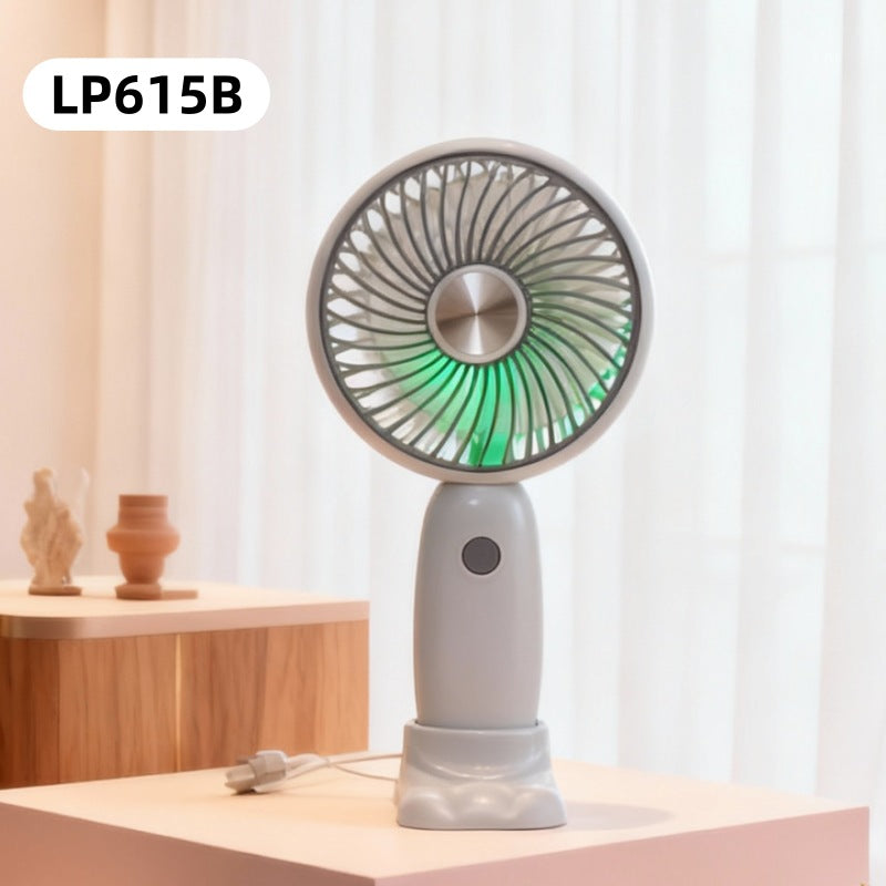 USB Rechargeable Mini Handheld Fan with Foldable Stand and Removable Ear Attachments