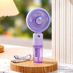 Portable Mini Fan With Integrated Spray Function USB Rechargeable Adjustable Speed