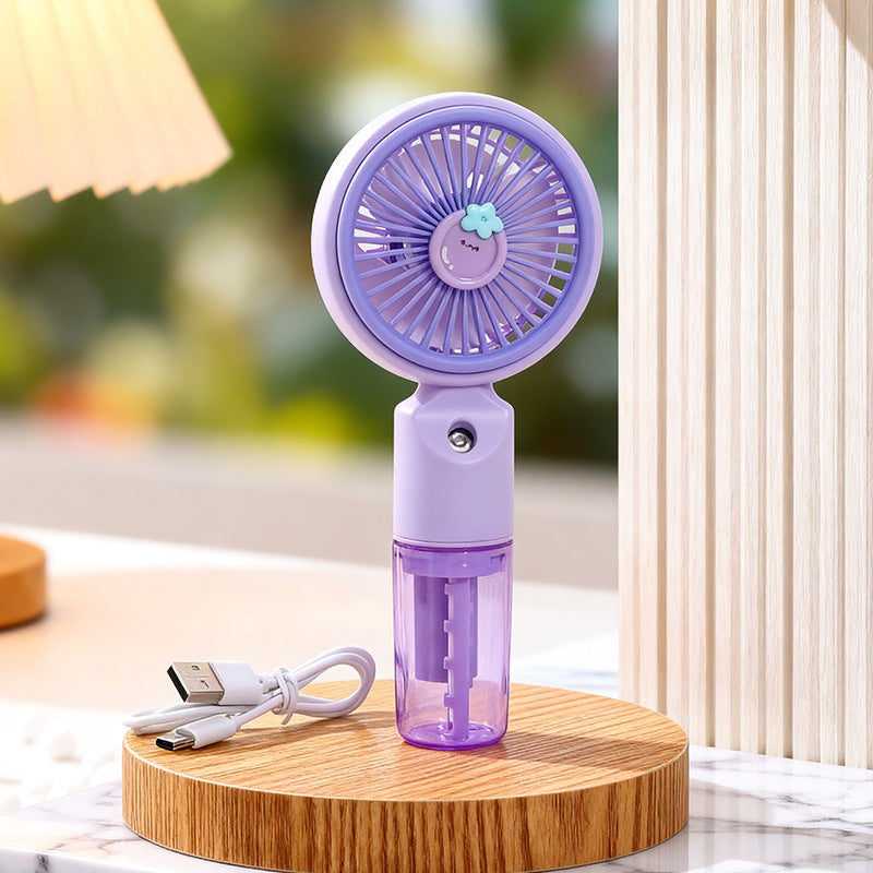 Portable Mini Fan With Integrated Spray Function USB Rechargeable Adjustable Speed
