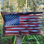 Reclaimed Wood American Flag Wall Sculpture Rustic Layered Driftwood Design