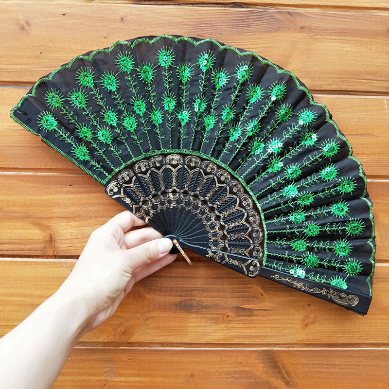 Women's Lace Fan High-Quality Breathable Fabric Artistic Floral Motifs