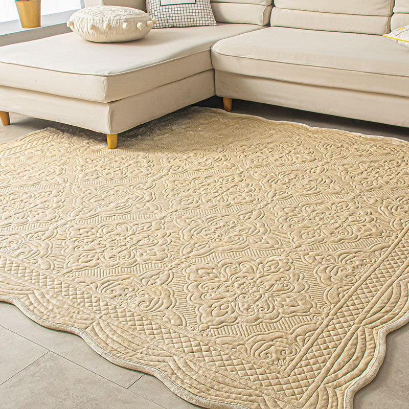 Decorative Living Room Rug Soft Microfiber Embossed Floral Non-Slip Backing