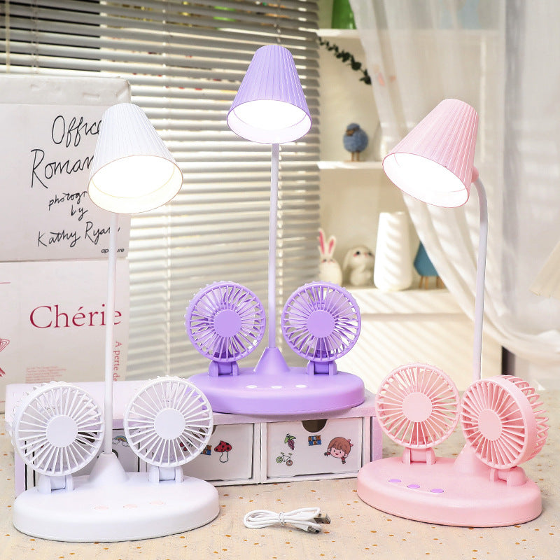 Multifunctional Table Lamp with Integrated Fans USB LED Light and Cooling for Bedroom or Office