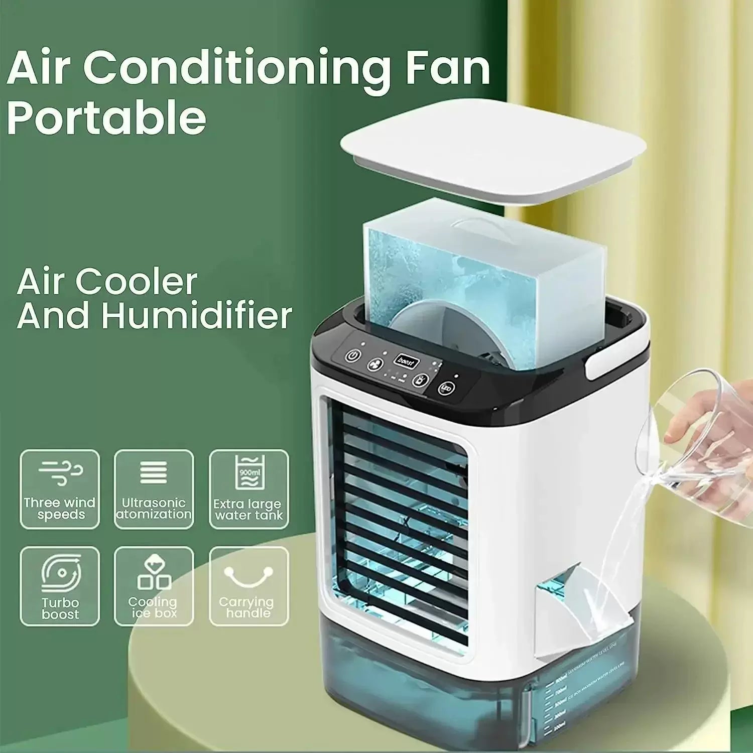 Portable Desktop Evaporative Cooler and Humidifier with Ultrasonic Mist and Ice Chamber