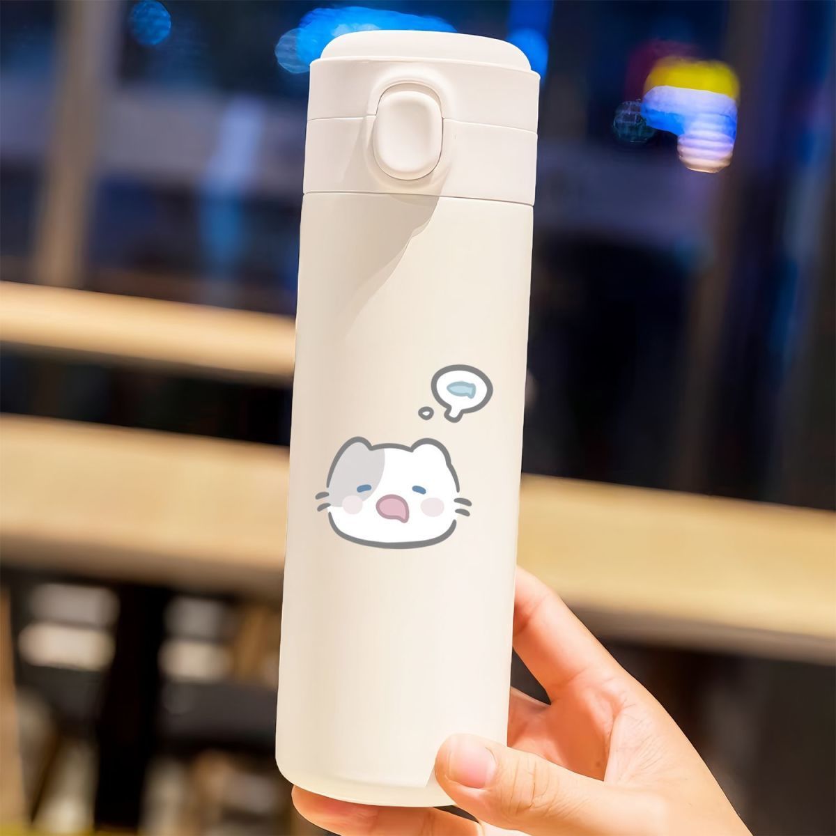 Women's Insulated Water Bottle With Secure Flip-Top Lid Cute Cat Design BPA-Free