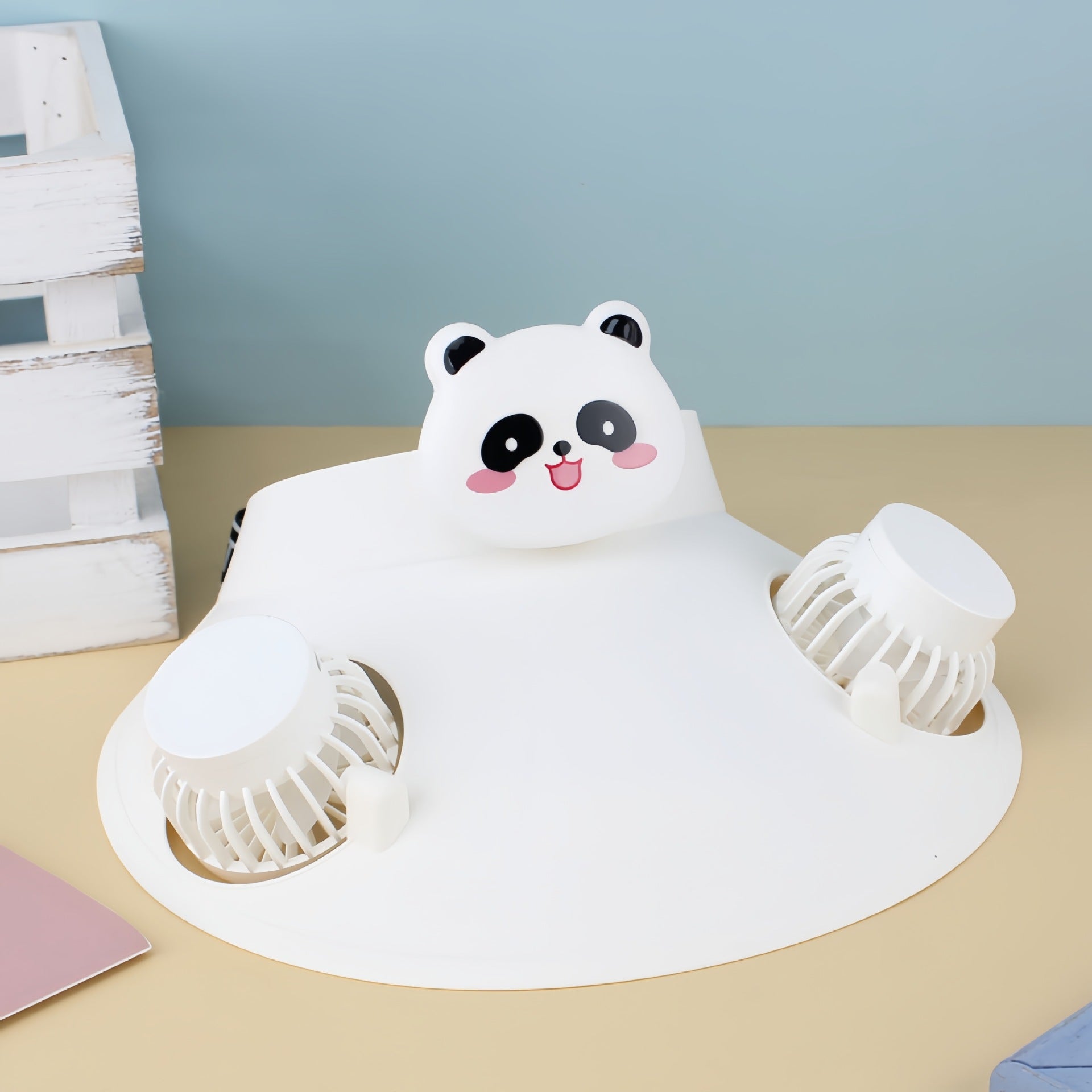Women's Cooling Plate with Dual Fans and Panda Design Portable Personal Fan