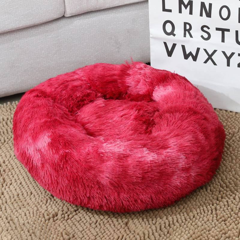 Round Plush Pet Bed Soft Cozy Non-Slip Bottom Washable for Cats and Small Dogs