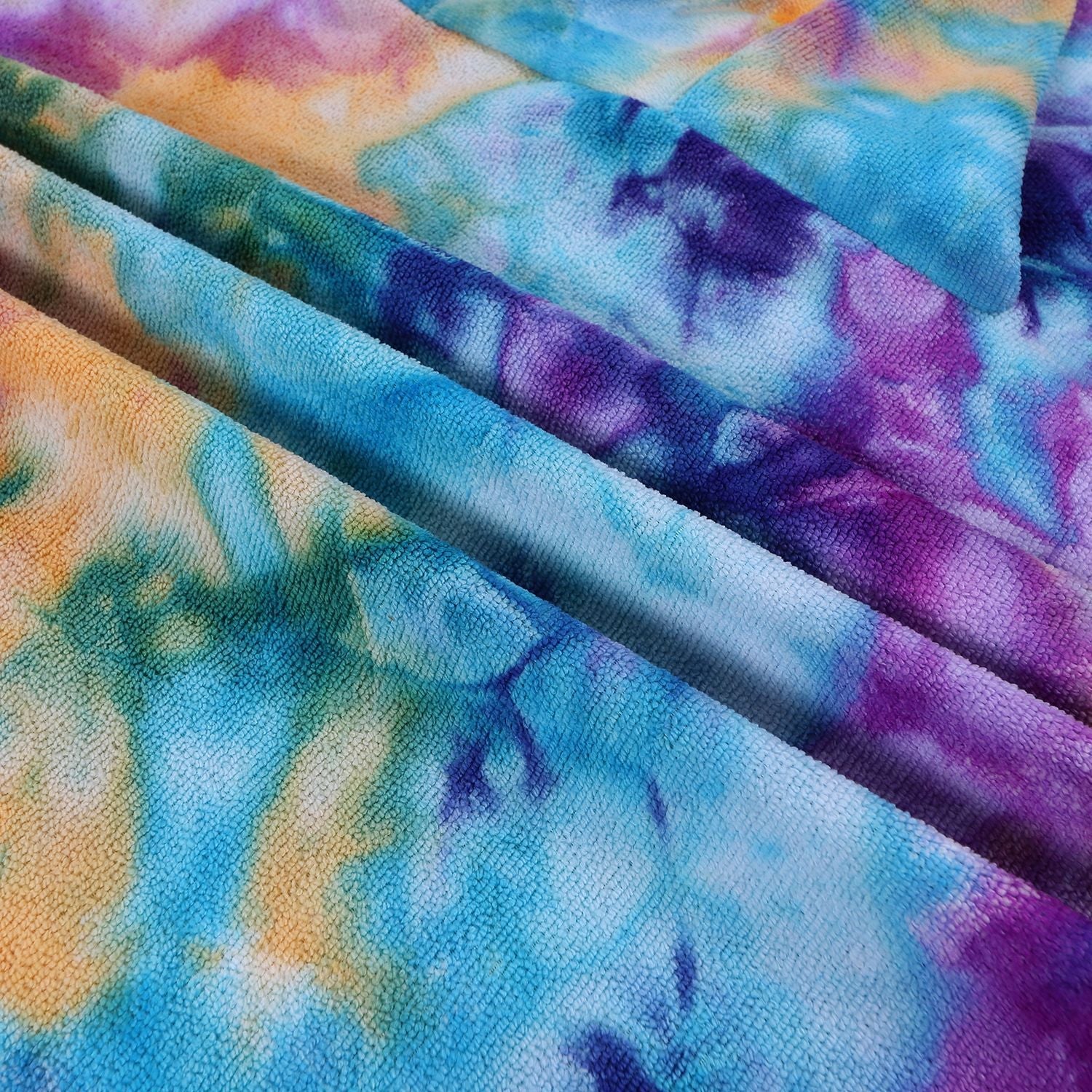 Women's Fleece Poncho with Hood Tie-Dye Pattern Soft Warm One Size