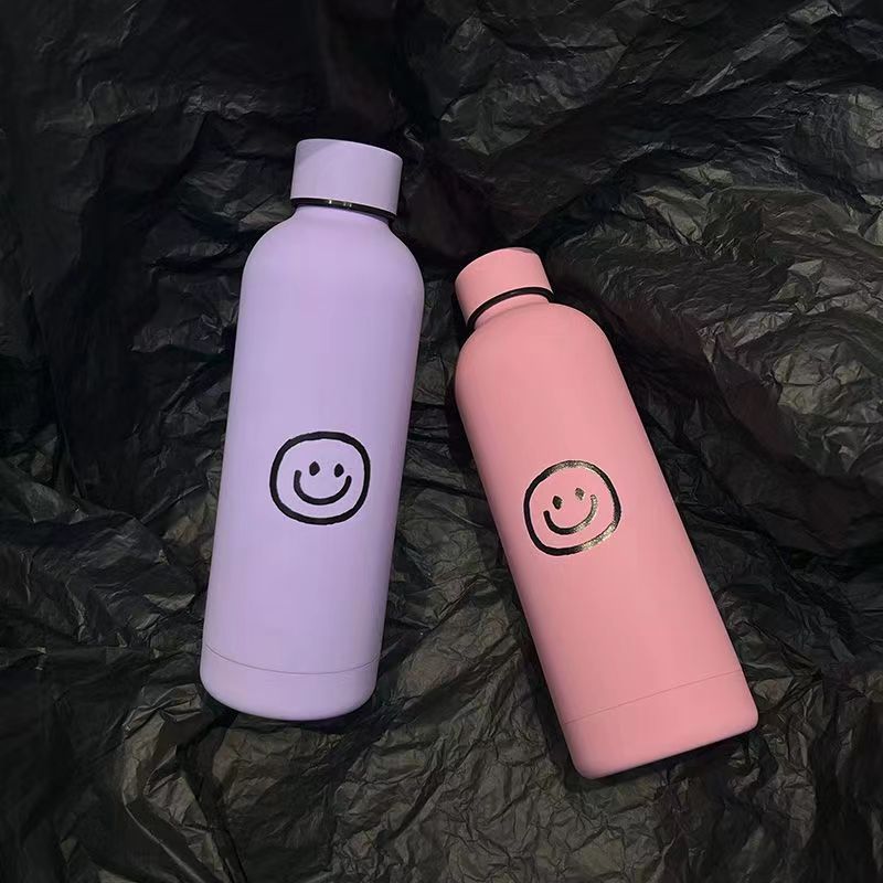 Ladies Stainless Steel Insulated Water Bottle 500ml Leak-Proof Smile Design